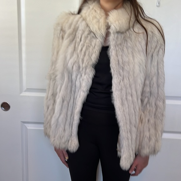 Vintage 80s light grey off white FOX stripe jacket L - Picture 5 of 11